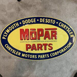 Mopar Parts Metal Sign Plymouth Dodge Chrysler Garage Vintage Style 31 x 18” VGC